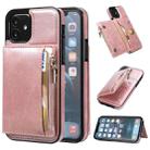 For iPhone 12 mini Zipper Wallet Bag PU Back Cover Shockrpoof Phone Case with Holder & Card Slots & Wallet (Pink) - 1