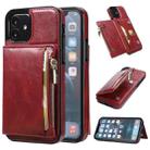 For iPhone 12 mini Zipper Wallet Bag PU Back Cover Shockrpoof Phone Case with Holder & Card Slots & Wallet (Red) - 1