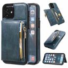 For iPhone 12 mini Zipper Wallet Bag PU Back Cover Shockrpoof Phone Case with Holder & Card Slots & Wallet (Blue) - 1