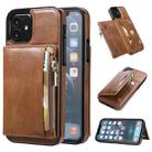 For iPhone 12 mini Zipper Wallet Bag PU Back Cover Shockrpoof Phone Case with Holder & Card Slots & Wallet (Brown) - 1