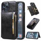For iPhone 12 Pro Max Zipper Wallet Bag PU Back Cover Shockrpoof Phone Case with Holder & Card Slots & Wallet(Black) - 1