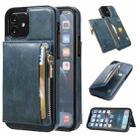 For iPhone 11 Zipper Wallet Bag PU Back Cover Shockrpoof Phone Case with Holder & Card Slots & Wallet (Blue) - 1