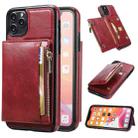 For iPhone 11 Pro Zipper Wallet Bag PU Back Cover Shockrpoof Phone Case with Holder & Card Slots & Wallet (Red) - 1