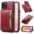 For iPhone 11 Pro Max Zipper Wallet Bag PU Back Cover Shockrpoof Phone Case with Holder & Card Slots & Wallet (Red) - 1