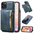 For iPhone 11 Pro Max Zipper Wallet Bag PU Back Cover Shockrpoof Phone Case with Holder & Card Slots & Wallet (Blue) - 1