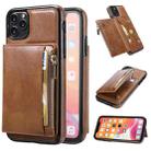 For iPhone 11 Pro Max Zipper Wallet Bag PU Back Cover Shockrpoof Phone Case with Holder & Card Slots & Wallet (Brown) - 1