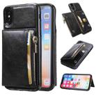 For iPhone X / XS Zipper Wallet Bag PU Back Cover Shockrpoof Phone Case with Holder & Card Slots & Wallet(Black) - 1