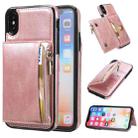 For iPhone X / XS Zipper Wallet Bag PU Back Cover Shockrpoof Phone Case with Holder & Card Slots & Wallet(Pink) - 1