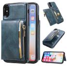 For iPhone X / XS Zipper Wallet Bag PU Back Cover Shockrpoof Phone Case with Holder & Card Slots & Wallet(Blue) - 1