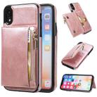 For iPhone XR Zipper Wallet Bag PU Back Cover Shockrpoof Phone Case with Holder & Card Slots & Wallet For iPhone  XR(Pink) - 1