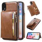 For iPhone XR Zipper Wallet Bag PU Back Cover Shockrpoof Phone Case with Holder & Card Slots & Wallet For iPhone  XR(Brown) - 1