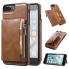 Zipper Wallet Bag PU Back Cover Shockrpoof Phone Case with Holder & Card Slots & Wallet For iPhone  7 Plus / 8 Plus(Brown) - 1
