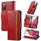 For Samsung Galaxy S20 FE CaseNeo Splicing Dual Magnetic Buckle Leather Case with Holder & Card Slots & Wallet(Red) - 1