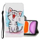 For iPhone 11 3D Colored Drawing Horizontal Flip PU Leather Case with Holder & Card Slots & Wallet(Red Mouth Cat) - 1