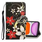 For iPhone 11 3D Colored Drawing Horizontal Flip PU Leather Case with Holder & Card Slots & Wallet(Red Flower) - 1