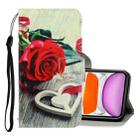 For iPhone 11 3D Colored Drawing Horizontal Flip PU Leather Case with Holder & Card Slots & Wallet(Red Rose) - 1