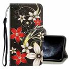 For iPhone 11 Pro 3D Colored Drawing Horizontal Flip PU Leather Case with Holder & Card Slots & Wallet(Red Flower) - 1