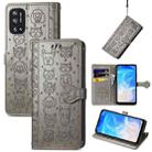 For Doogee N40 Pro Cat and Dog Embossed Horizontal Flip Phone Leather Case with Holder & Card Slot & Wallet & Lanyard(Grey) - 1