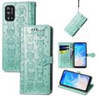 For Doogee N40 Pro Cat and Dog Embossed Horizontal Flip Phone Leather Case with Holder & Card Slot & Wallet & Lanyard(Green) - 1