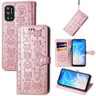 For Doogee N40 Pro Cat and Dog Embossed Horizontal Flip Phone Leather Case with Holder & Card Slot & Wallet & Lanyard(Rose Gold) - 1