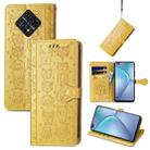 For Infinix Zero 8 Cat and Dog Embossed Horizontal Flip Phone Leather Case with Holder & Card Slot & Wallet & Lanyard(Yellow) - 1