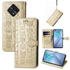 For Infinix Zero 8 Cat and Dog Embossed Horizontal Flip Phone Leather Case with Holder & Card Slot & Wallet & Lanyard(Gold) - 1