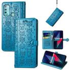 For Wiko Power U30 Cat and Dog Embossed Horizontal Flip Phone Leather Case with Holder & Card Slot & Wallet & Lanyard(Blue) - 1