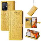 For Xiaomi Mi 11T / 11T Pro Cat and Dog Embossed Horizontal Flip Phone Leather Case with Holder & Card Slot & Wallet & Lanyard(Yellow) - 1