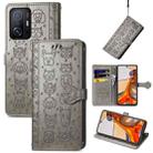 For Xiaomi Mi 11T / 11T Pro Cat and Dog Embossed Horizontal Flip Phone Leather Case with Holder & Card Slot & Wallet & Lanyard(Grey) - 1