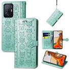 For Xiaomi Mi 11T / 11T Pro Cat and Dog Embossed Horizontal Flip Phone Leather Case with Holder & Card Slot & Wallet & Lanyard(Green) - 1