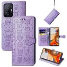 For Xiaomi Mi 11T / 11T Pro Cat and Dog Embossed Horizontal Flip Phone Leather Case with Holder & Card Slot & Wallet & Lanyard(Purple) - 1