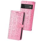 For Google Pixel 6 Cat and Dog Embossed Horizontal Flip Phone Leather Case with Holder & Card Slot & Wallet & Lanyard(Pink) - 1