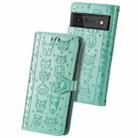 For Google Pixel 6 Cat and Dog Embossed Horizontal Flip Phone Leather Case with Holder & Card Slot & Wallet & Lanyard(Green) - 1