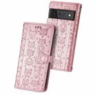 For Google Pixel 6 Cat and Dog Embossed Horizontal Flip Phone Leather Case with Holder & Card Slot & Wallet & Lanyard(Rose Gold) - 1