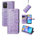 For Honor Play 5T Youth Cat and Dog Embossed Horizontal Flip Phone Leather Case with Holder & Card Slot & Wallet & Lanyard(Purple) - 1