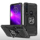 For Motorola One Macro / Moto G8 Plus Magnetic Armor Shockproof TPU + PC Phone Case with Metal Ring Holder(Black) - 1