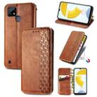 For OPPO Realme C21Y Cubic Grid Pressed Horizontal Flip Magnetic Leather Case with Holder & Card Slots & Wallet(Brown) - 1