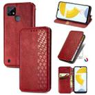For OPPO Realme C21Y Cubic Grid Pressed Horizontal Flip Magnetic Leather Case with Holder & Card Slots & Wallet(Red) - 1