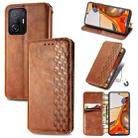 For Xiaomi Mi 11T / Mi 11T Pro Cubic Grid Pressed Horizontal Flip Magnetic Leather Case with Holder & Card Slots & Wallet(Brown) - 1