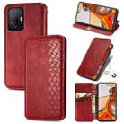 For Xiaomi Mi 11T / Mi 11T Pro Cubic Grid Pressed Horizontal Flip Magnetic Leather Case with Holder & Card Slots & Wallet(Red) - 1