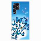 For Samaung Galaxy S22 Ultra 5G Painted Pattern Transparent TPU Phone Case(Blue Butterfly) - 1