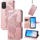 For DOOGEE N40 Pro Butterfly Love Flowers Embossed Horizontal Flip Leather Case with Holder & Card Slots & Wallet & Lanyard(Rose Gold) - 1