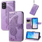 For DOOGEE N40 Pro Butterfly Love Flowers Embossed Horizontal Flip Leather Case with Holder & Card Slots & Wallet & Lanyard(Light Purple) - 1