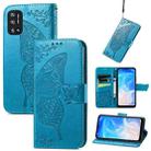 For DOOGEE N40 Pro Butterfly Love Flowers Embossed Horizontal Flip Leather Case with Holder & Card Slots & Wallet & Lanyard(Blue) - 1