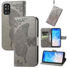 For DOOGEE N40 Pro Butterfly Love Flowers Embossed Horizontal Flip Leather Case with Holder & Card Slots & Wallet & Lanyard(Grey) - 1