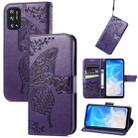 For DOOGEE N40 Pro Butterfly Love Flowers Embossed Horizontal Flip Leather Case with Holder & Card Slots & Wallet & Lanyard(Dark Purple) - 1