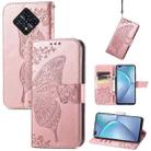 For Infinix Zero 8 Butterfly Love Flowers Embossed Horizontal Flip Leather Case with Holder & Card Slots & Wallet & Lanyard(Rose Gold) - 1