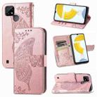 For OPPO Realme C21Y Butterfly Love Flowers Embossed Horizontal Flip Leather Case with Holder & Card Slots & Wallet & Lanyard(Rose Gold) - 1
