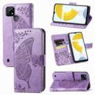 For OPPO Realme C21Y Butterfly Love Flowers Embossed Horizontal Flip Leather Case with Holder & Card Slots & Wallet & Lanyard(Light Purple) - 1