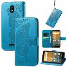 For Vodafone Smart E11 Butterfly Love Flowers Embossed Horizontal Flip Leather Case with Holder & Card Slots & Wallet & Lanyard(Blue) - 1